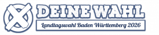 Das DEINE WAHL-Logo in wei&szlig;er Schrift auf dunkelblauem Hintergrund