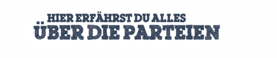 Die Überschrift - HIER ERFÄHRST DU ALLES ÜBER DIE PARTEIEN - und ein weißer Pinselstrich als Hintergrund für die Überschrift