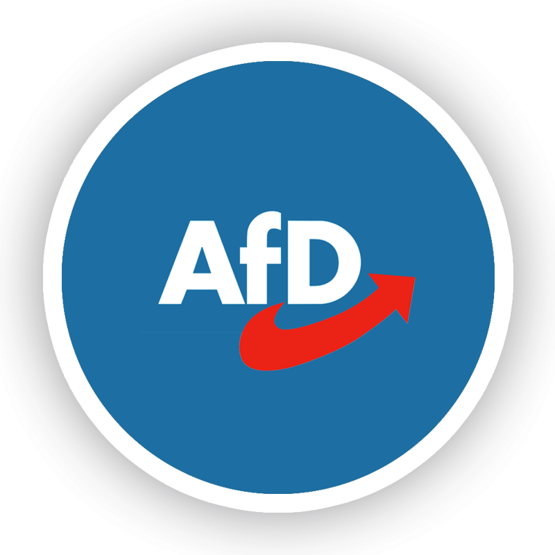 Ein runder Button mit dem Logo der AFD